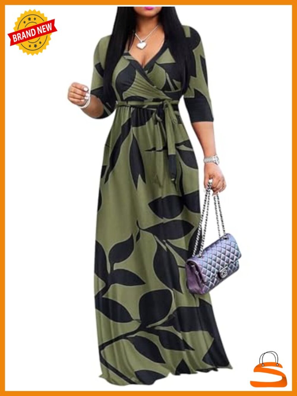 Womens Casual Maxi Dress Plus Size Wrap V Neck Sundress